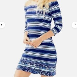 Lilly Pulitzer Women XS High Tide Navy Surf Sayulita Shell Stripe Laurana Dress